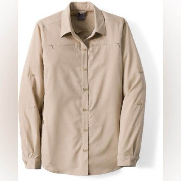 REI Co-op Sahara Button-Up Long-Sleeve Shirt Womens Size Large Tan Beige Neutral - Picture 1 of 16